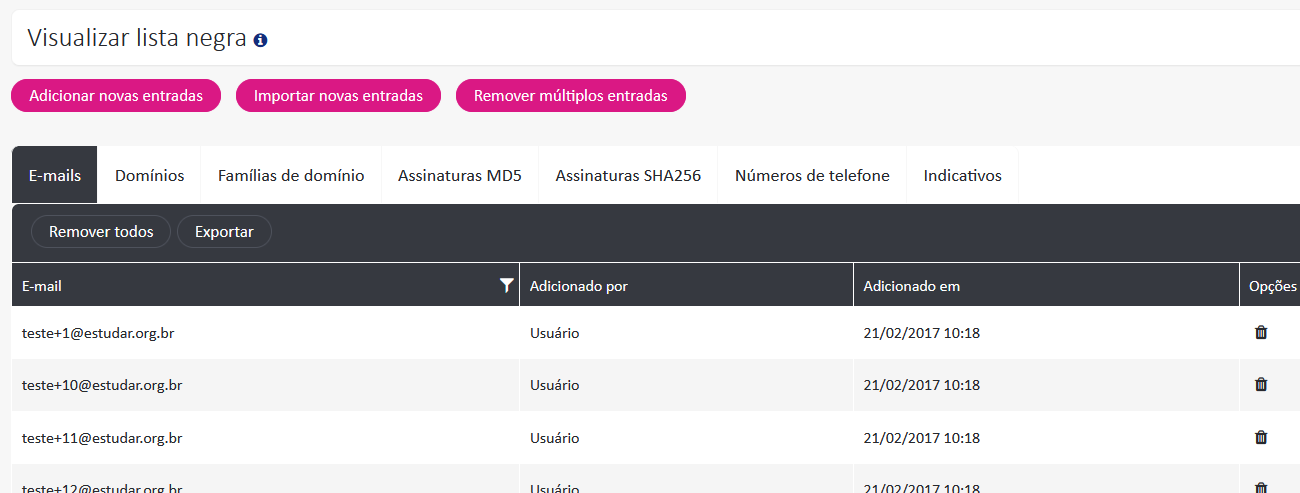 Lista de Exclusão